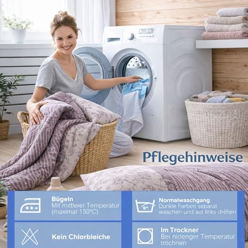 Bettwäsche 200x220 cm 3-teilig, Braun Beige Grau, Baumwolle Renforcé Bettwäsche Set mit Bettbezug 200x220 cm und 2 Kissenbezügen 80x80 cm… – Ansicht 6