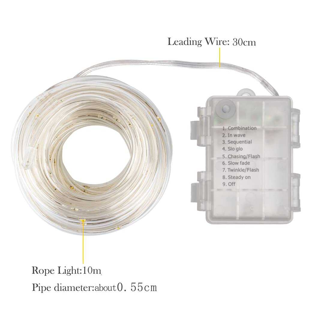 10M 100 LEDS Lichterschlauch Batterie, Schlauch Außen mit Fernbedienung und Timer, IP65 Wasserdicht, 8 Modi und dimmbar Lichterkette Innen Strom für Weihnachten, Schwimmbad Deko 5.5mm