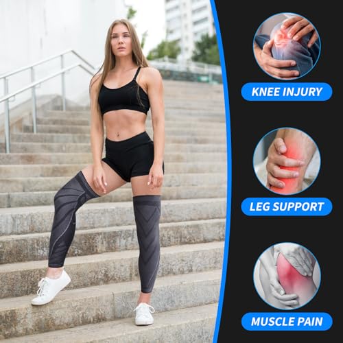 Full Leg Compression，Full leg sleeve long compression leg sleeve knee sleeve to protect legs for men and women basketball, arthritis cycling sports(2PCS)(Medium)2