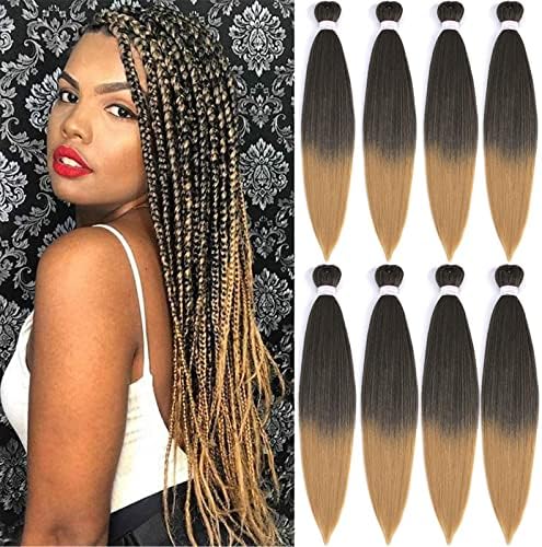 Braiding Hair,16 Inch 8 Packs Pre Stretched Braiding Hair,Short Prestretched Hair Bundles For Braiding Box Crochet Braids,Professional Synthetic Hair For Crochet Twist Hair, Yaki Straight, Itch Free(16",T1B/27#)