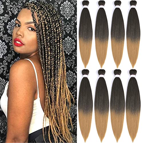 Befunny Pre Stretched Braiding Hair Prestretched Honey Blonde Braid Weave Hair 8 Packs 30 Inch Long Two Tone Synthetic Crochet Hair For Human Braids Yaki Straight, Itch Free(16