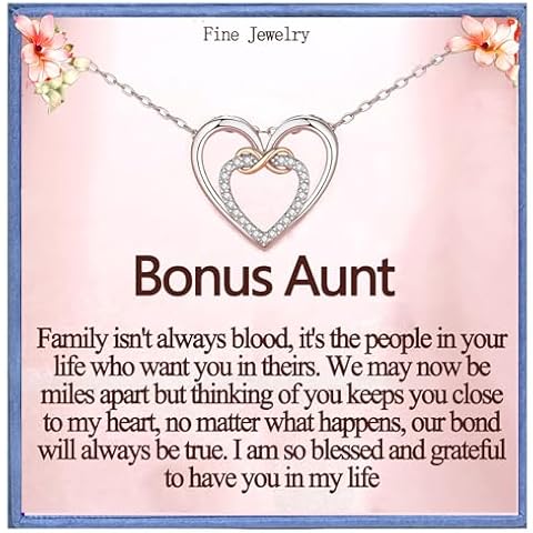 Gifytel Bonus Aunt Gifts From Bonus Niece, Bonus Aunt Necklace, Rose Gold Infinity Eternal Heart, CZ Silver Pendant Necklace, for Bonus Aunt Birthday Gifts Jewelry for Women, Mothers Day Gift Cover