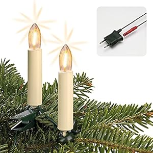 Hellum Lichtketting Made-in-Germany kerstboom, kaarsen lichtketting binnen met clip, 20 warmwitte LED-filament, verlicht 1330 cm, kabel groene schacht ivoorkleurig, voor binnen met stekker 814019
