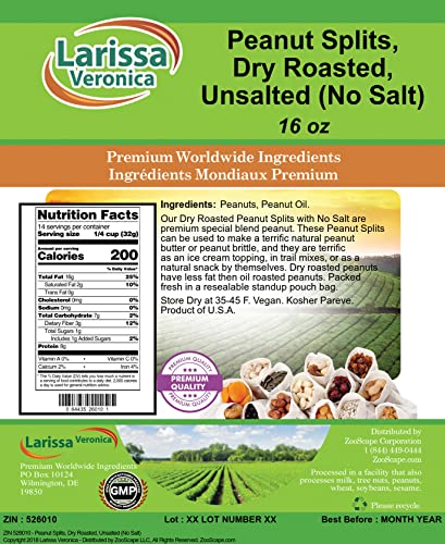 Peanut Splits, Dry Roasted, Unsalted (No Salt) (16 oz, ZIN: 526010) image 4
