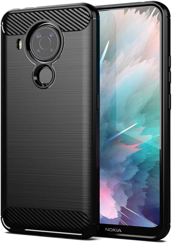 Image of NPRC Hybrid Ultra Slim Protective Case TPU Non-Slip Carbon Fiber Texture Shockproof Case Cover for Nokia 5.4 - Black