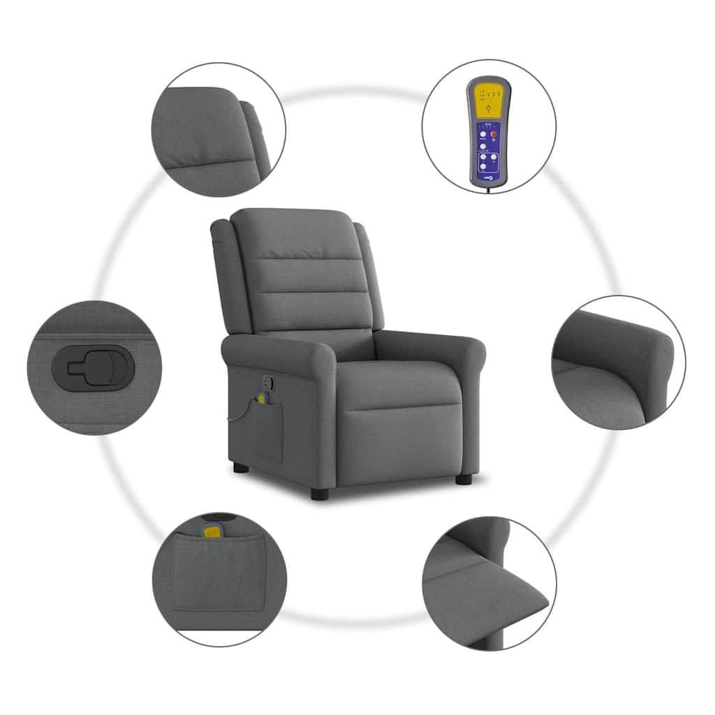 IKAYAA Sillón de Masaje Reclinable, Sillón De Relax, Sillon Masaje Relax Tela, Sillon Relax con Bolsillos Laterales Sofá Individual Sofá Relax Butaca Orejera para Salón Oficina Dormitorio Gris Oscuro
