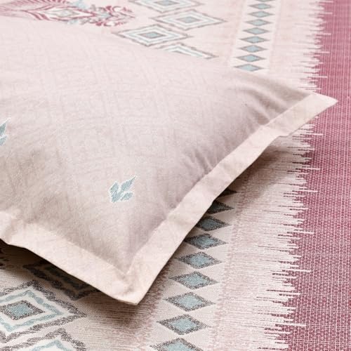 Image of Rivermoor 144 TC Cotton Bedsheet for Double Bed | Queen Size Bed Sheet with 2 Pillow Covers | Pink Ethnic Floral Pattern | 98 x 100 Inches