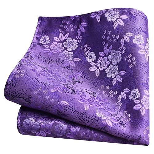 Image of GUSLESON 3.15 inch(8cm) Mens Floral Tie and Lapel Pin Necktie Hankerchief Cufflinks Set for Men