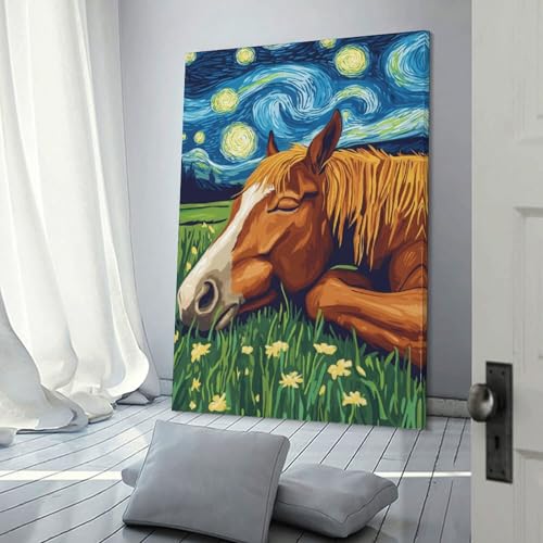 Art mural toile cheval nuit étoilée peinture décoration salon et cuisine 30x45