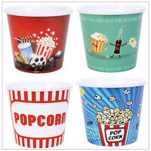ONONEXPRESS Modern Style Reusable Plastic Popcorn Box/Popcorn Containers/Popcorn Bowls Set for Movie Theater Night - (BPA Free - 4 Pack - 75 oz) (Popcorn Mix G)