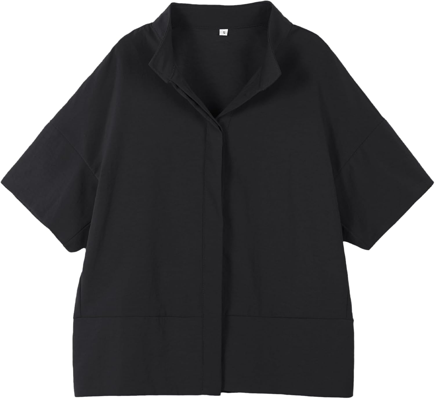 Ainangua Women Casual Button Down Shirts Oversized Short Sleeve Stand Collar Tops Trendy Work Blouses Summer Travel Outfits