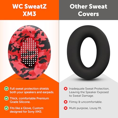 Image of WC SweatZ XM3 - Patented Earpad Sweat Covers for Sony WH-1000XM3 | Made by Wicked Cushions | Made with Premium Silicone, Sweatproof & Easily Washable | Red Camo