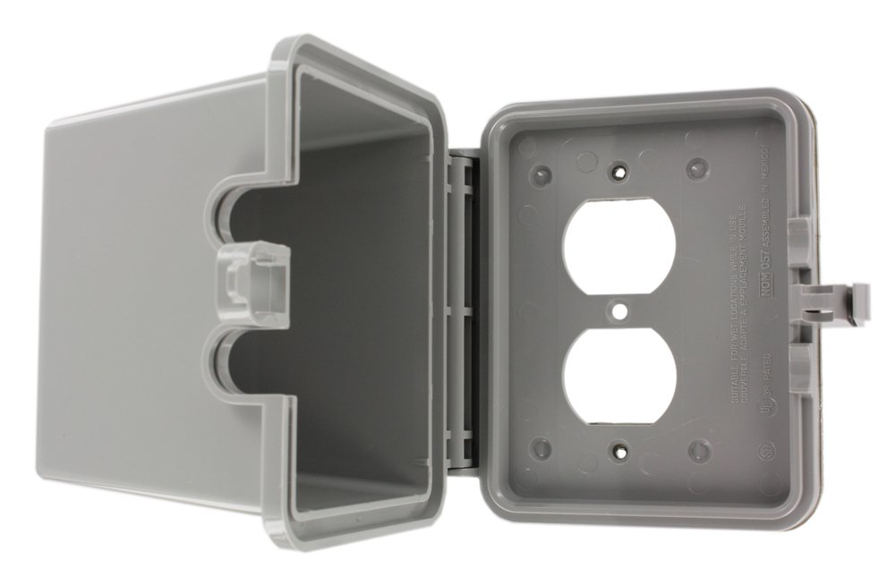 Leviton 5996-DGY 1-Gang Raintight While in Use Standard Cover, Extra Deep, for Duplex Receptacles, Horizontal Mount, Gray Base and Cover