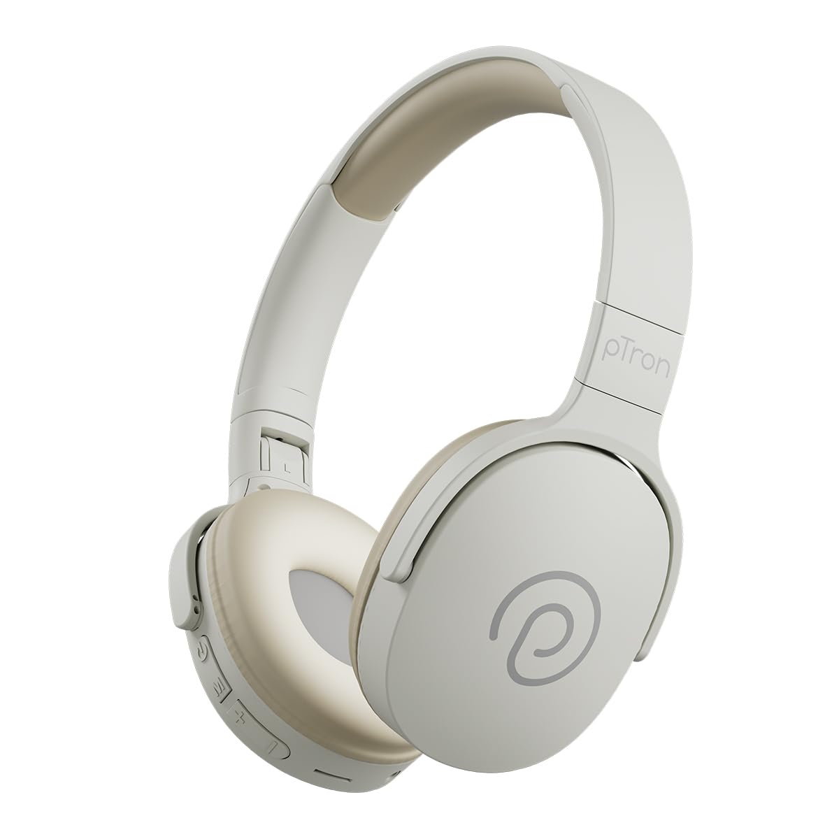 pTron Studio w/ 60Hrs Playtime, Wireless Over-Ear Headphones with HD Mic, Dual-Device Pairing, Immersive Sound, 40mm Drivers, BT5.4, 3.5mm Aux Port, TF Card Slot & Type-C Fast Charging (Beige)