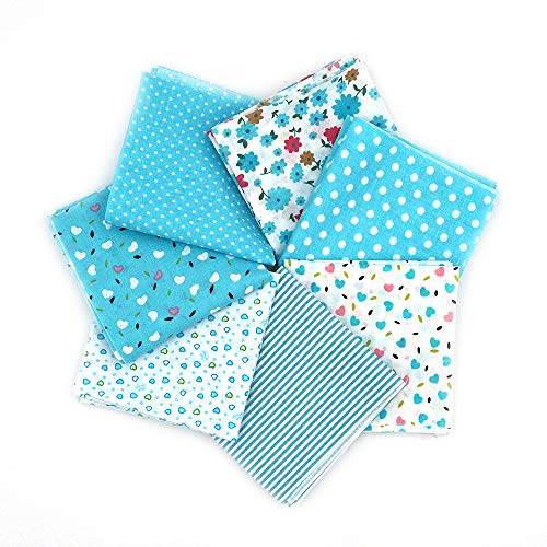 Namvo 7 piezas de 50 x 50 cm de algodón para manualidades, tela con patrón de retazos, tela de costura hecha a mano, diferentes diseños, tono azul claro