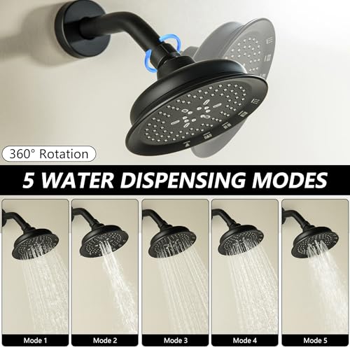 Juego de grifería para bañera y ducha de 3 manijas, negro mate, con grifo para bañera y válvula central de 8 pulgadas, 3 perillas, rociador manual ABS de 5 modos y cabezal de ducha, núcleo de válvula extendido de acero inoxidable de 5,7 pulgadas miniatura 5