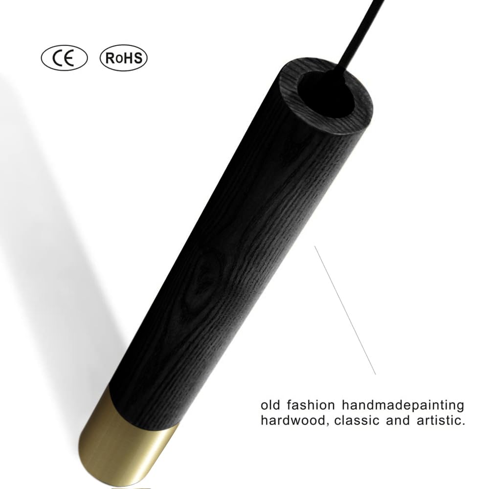 Lampada a Sospensione 4 Fiamme Oro Nero,Lampadario Moderna Asta Tavolo da Pranzo,Lampada Tavolo da Pranzo In Alluminio a Sospensione,Lampadari in Legno per Isola Cucina,Soggiorno,Gu10
