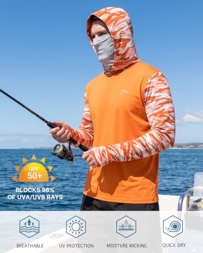 Image of FISHEAL Men's Performance Fishing Hoodie Shirt - UPF 50+ UV Sun Protection Long Sleeve Shirts with Mesh Face Mask
