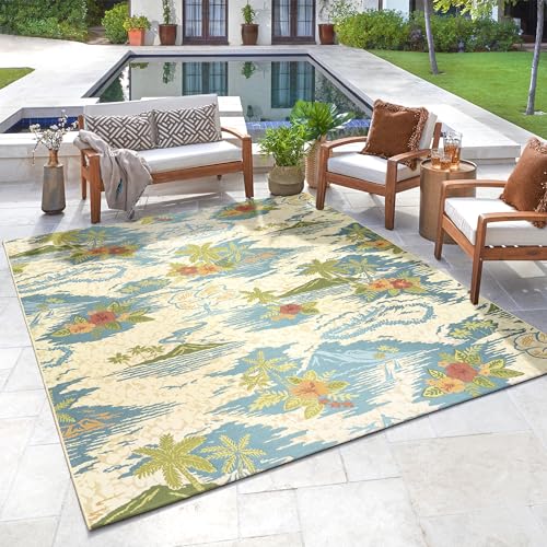 Gertmenian Premium Printed Indoor Outdoor Rugs by Reyn Spooner - 8x10 Ft Large, Soft, Durable, & Washable Tropical Rugs for Deck, Patio or Living Room - Pacific Paradise, Multi