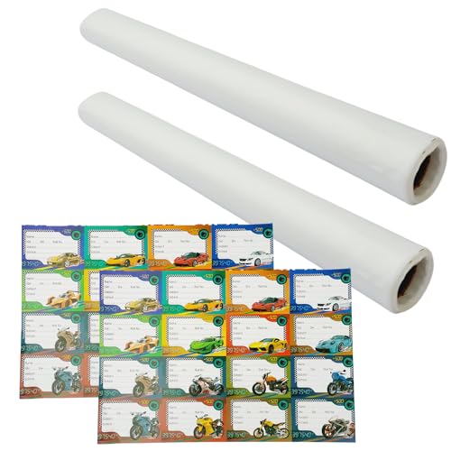 Image of Translucent Milky Frosty 10 Mtrs Book Cover Rolls (Pack of 2), 36 cm Wide Protective Covers for Notebooks, Includes 2 Sheets of Stickers /Bookplates (Cars & Bikes)