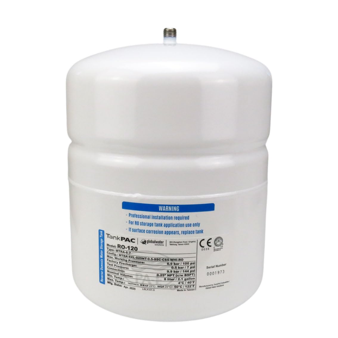 Trinkwasserladen Wassertank Osmose aus Stahl 2,1 Gallonen ca. 8 Ltr. brutto - RO-120 Vorratsbehälter TankPAC