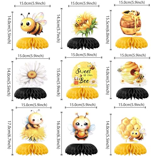 SYKYCTCY 10 Pack Bumble Bee Honeycomb Table Centerpiece Sweet Bee Table Toppers Centerpieces Decro Baby Shower Boys Girls Birthday Party Table Decorations Supplies