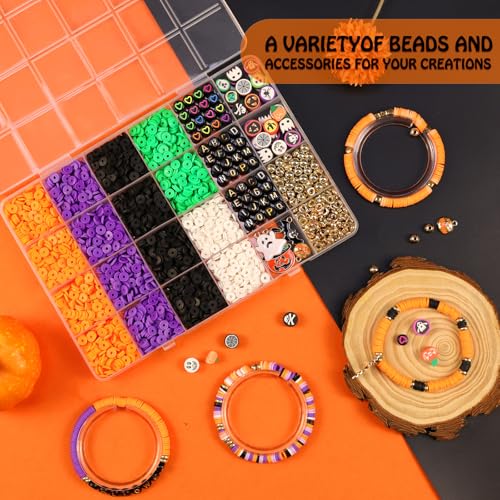 Image of Redtwo 3000 Pcs Halloween Clay Beads for Bracelet Making Kit, Halloween Decorations Charms Jewelry Making, DIY Crafts for Gifts Party Favors