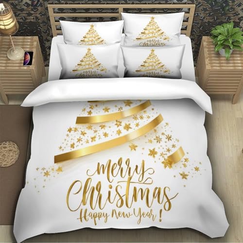 Parure de lit sapin de Noël 140x200 dorée en microfibre
