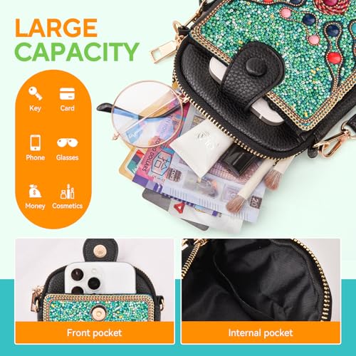 Image of Women's Small Crossbody Cell Phone Bag, Boho Colorful Beaded Purse Wallet with Handmade Cute Patterns