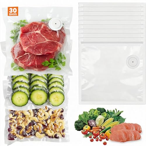 Image of Reusable Vacuum Sealer Bags, Food Storage Bags Compatible with Compact Manual Handheld Vacuum, Food Saver Vacuum Sealer Bags for Freezing, Meal & Organizing (21 * 22cm-30)