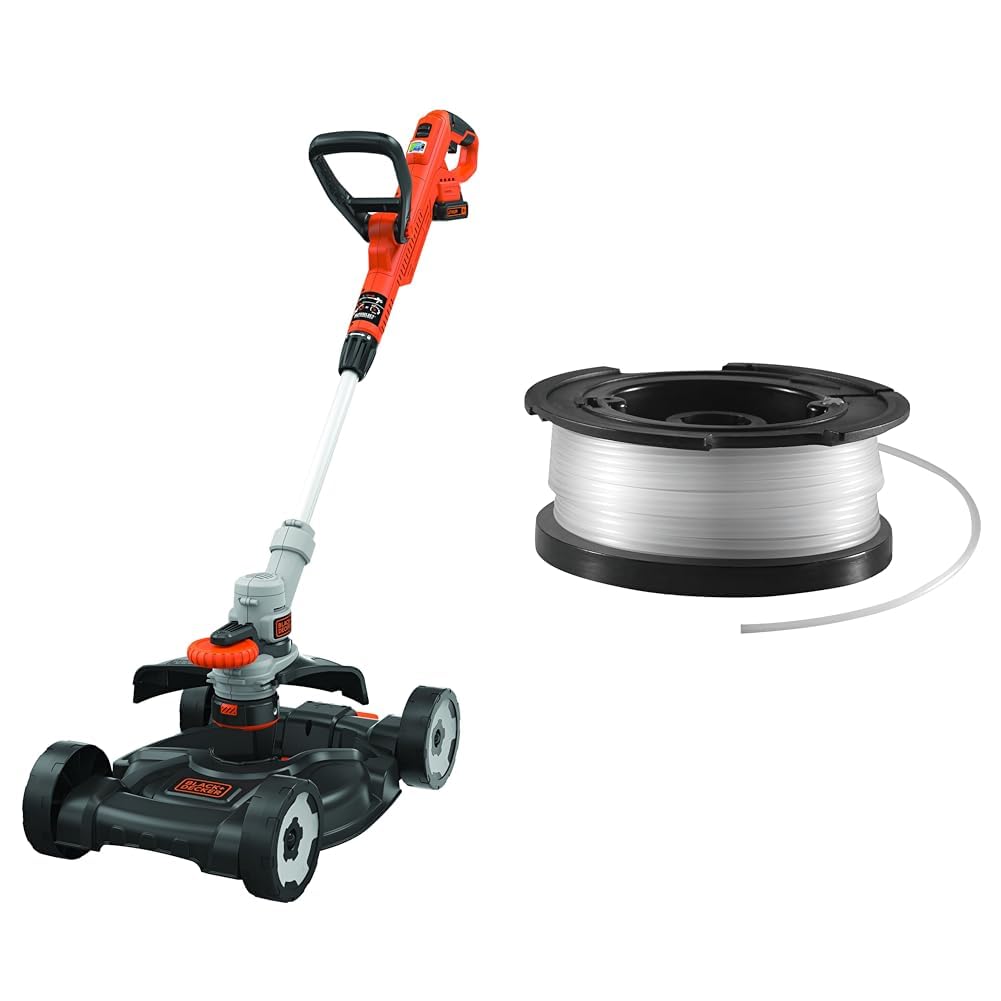 Black+Decker Podkaszarka Do Trawy, Czarny/Pomarańczowy, 18 V & BLACK+DECKER Automatyczna Szpula Żyłki do Podkaszarki, Długość 10 m, Średnica Żyłki 1,5 mm
