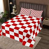 Loussiesd Juego de ropa de cama retro a cuadros para adolescentes, mujeres y hombres, sábanas de cuadros rojos y blancos, tamaño individual, para niños y niñas, colcha geométrica, vintage, moderna