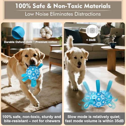 Image of Interactive Dog Toys Dog Soccer Ball to Keep Them Busy,Durable Automatic Moving Jumping Dog Balls with Straps for Small /Medium /Large Dogs, USB Rechargeable,Not for Aggressive Chewers (Blue)