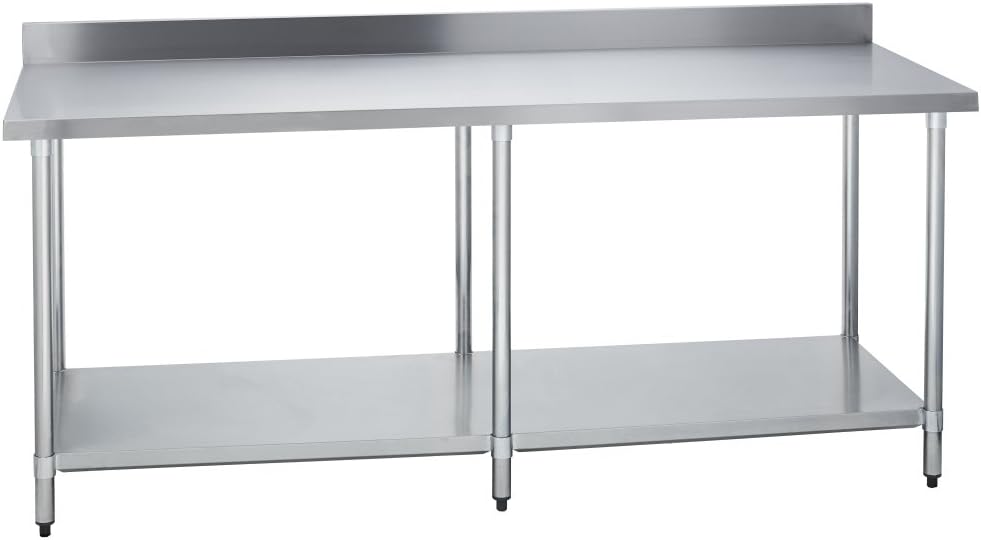 Stainless Steel Commercial Kitchen Work Prep Table, 30" W x 84" L x 36" H, 4" Backsplash, NSF Certified
