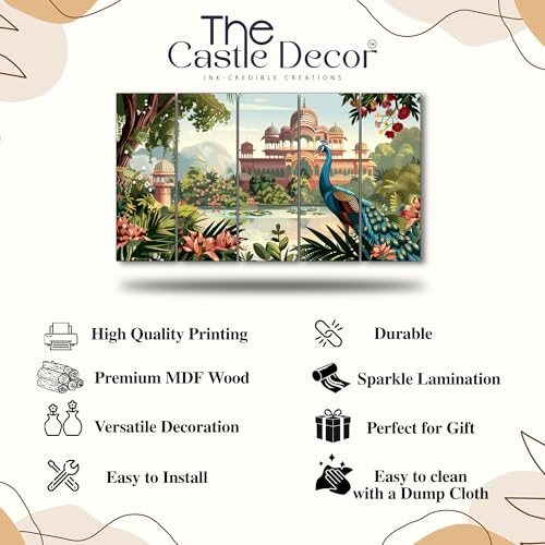 Image of The Castle Decor Pichwai Madhubani art painting with frame Big Size 36x60 Wall art for living room,Bedroom,Drawing room,Hotels-Wooden Framed-701