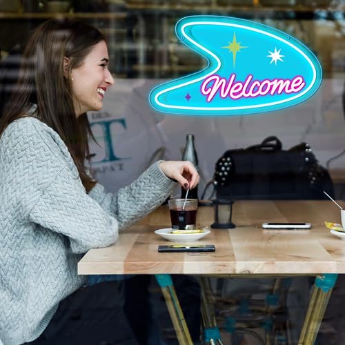 Image of Allball Mid Century Modern Boomerang Neon Sign, USB Powered Dimmable LED Neon Light, for Welcome Sign for Party Entrance Business Event Venue Reception Lighting, Gifts for New Business Owners(15.7*9)