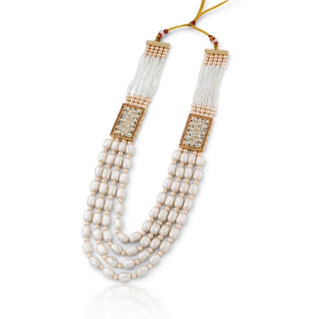 Opulent Gold Plated Groom Mala Adorned with Pearl Beads-image-3