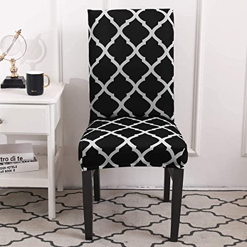 Image of Styleys Dining Chair Cover with Table Covers for Kitchen Waterproof Dining Table Cloth (1 Table Cover + 6 Chair Cover, Black Check, CTSLMC155)