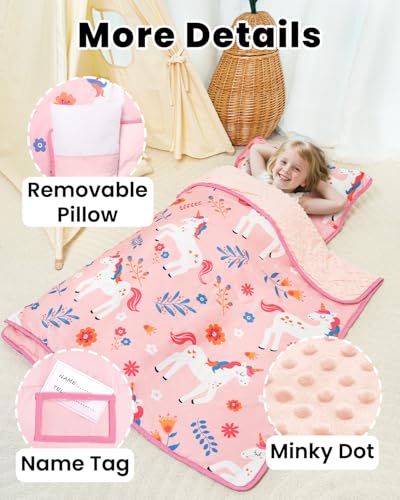 Image of Primlect Toddler Nap Mat with Detachable Blanket and Removable Pillow, Kids Sleeping Bag 55''x35'' for Daycare Preschool Kindergarten, Toddler Sleeping Mat for Boys and Girls