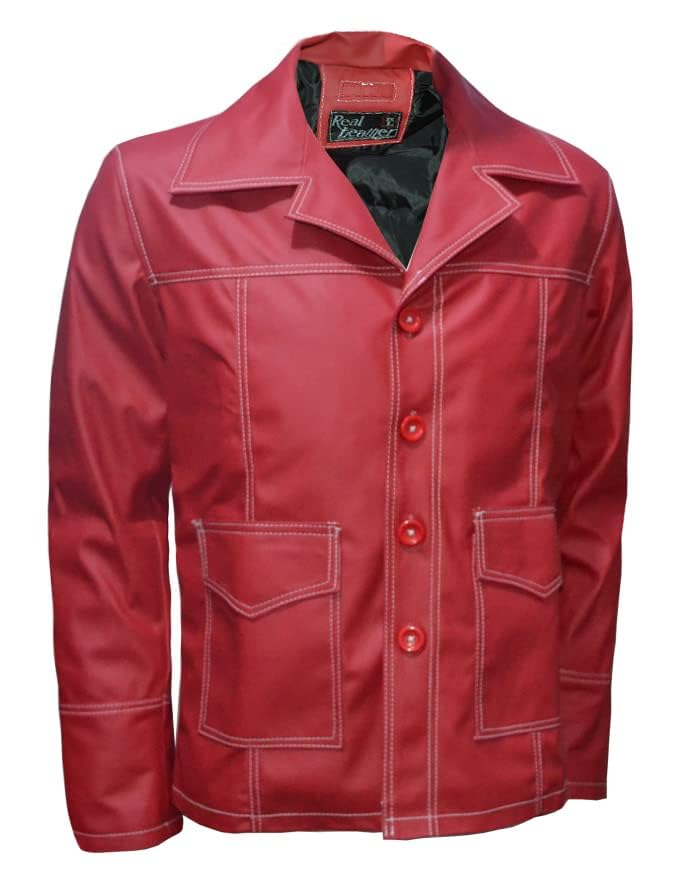 R'FAY Collection Mens Fight Brando Club Designer Brad Red Biker Faux/Real Leather Coat Blazer4