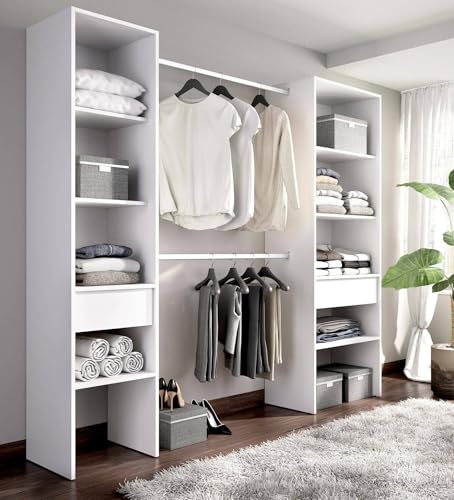 Dmora - Guardaroba Grande Blossberg, Mobile Camera da Letto, Cabina Armadio portabiti, Armadio Appendiabiti Aperto, 160x50 h185 cm, Bianco