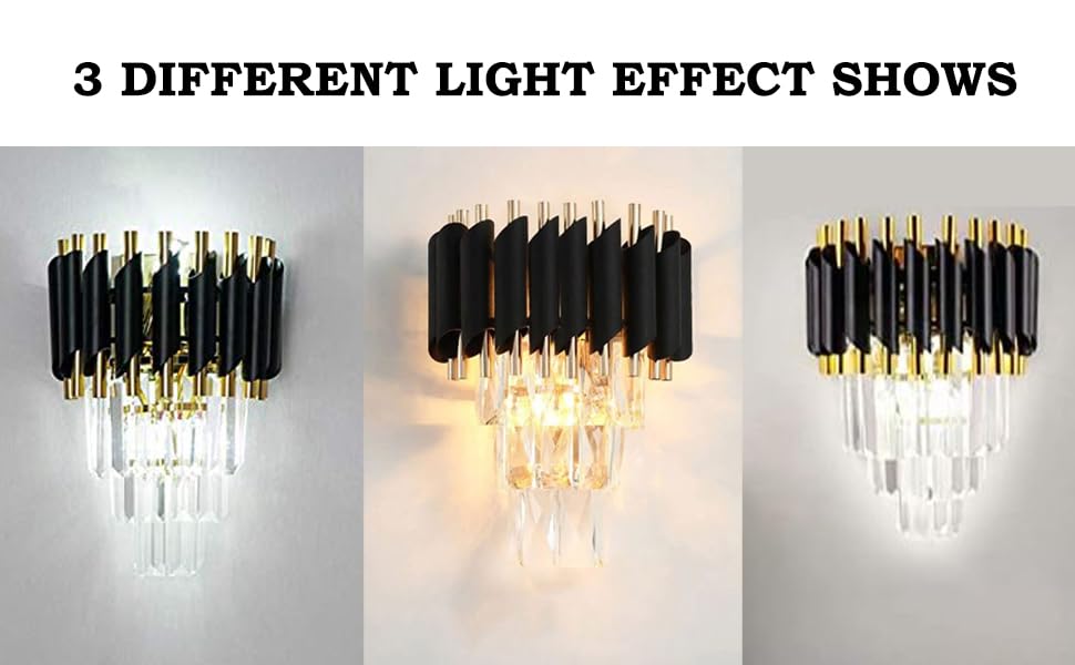 Image of Black Modern, Fancy Crystal 3 Layer Three Color Led Wall Lamp, Wall Lights for Living Room Bedroom Etc Home Decoration. (Pack of 1)