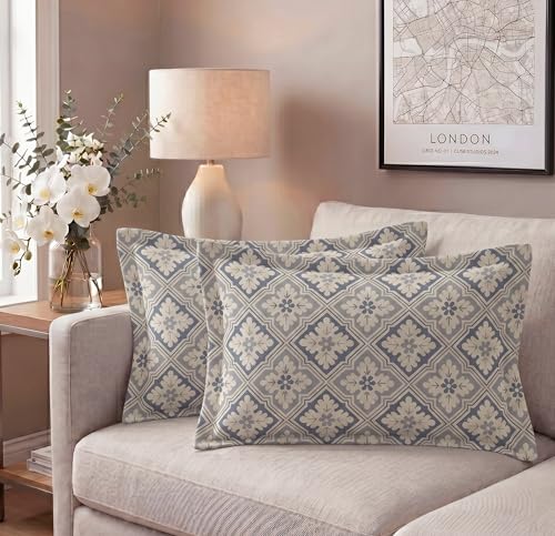 Image of VAS COLLECTIONS Cotton Pillow Cover Set of 2 (17x27 Inches) | Ultra Soft Breathable Pillow Cases for Bed | Skin Friendly, Fade Resistant & Comfortable Pillow Covers for Bedroom Decor (Grey & White)