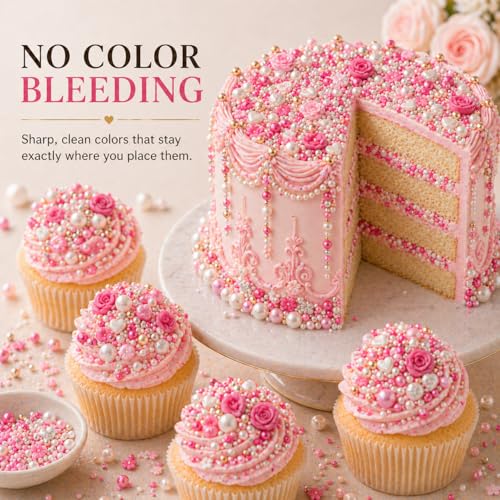Image of Confect Pink Mini Roses I Silver Hearts & Vermcelli and White Pearls | Anniversary Sprinkles | Sprinkles for Baking & Cake Decorative | Edible sprinkles - Vegan, Gluten-Free, Nut-Free, Soy-Free, Dairy-Free , Handcrafted Sprinkle - 140 Gms