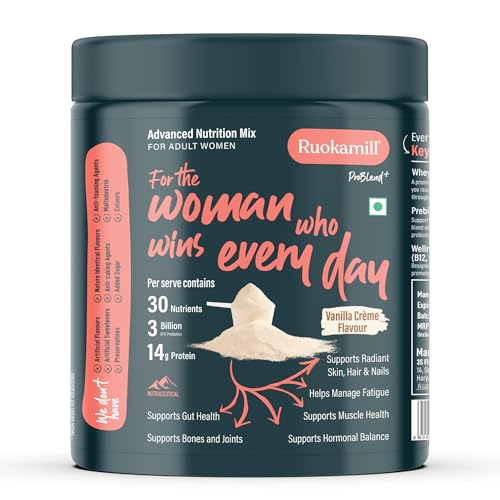 Image of Ruokamill Women High Protein Nutrition Mix | Supports Hormones, Weight management, Skin, Hair & Nail health | 30 Nutrients, 14g Protein, Plant Collagen, Biotin | Zero Added Sugar | (400g, Vanilla)