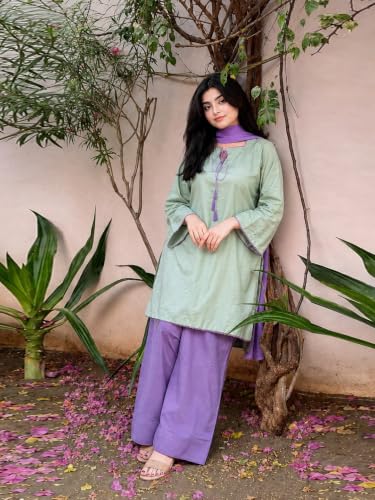 Image of ANNI DESIGNER Farshi Salwar Suit for Women | Viscose Blend Solid Straight Kurta with Dupatta | Farsi Farasi Parsi Salwar Suit Indian Office Party Wedding Outfit 3 Piece