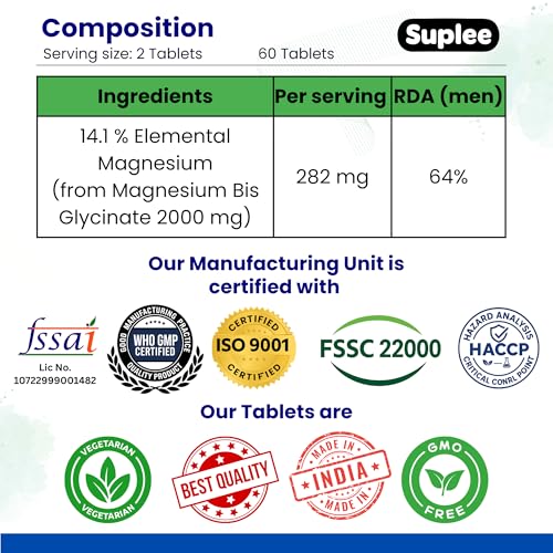 Image of Suplee Magnesium Glycinate 2000mg, 60 Vegetarian Tablets