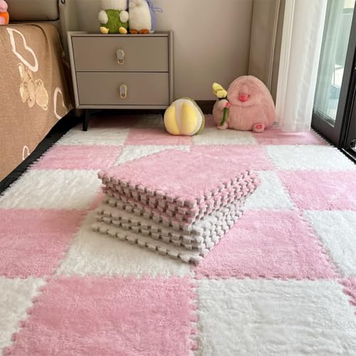 12pcs Carpet Squares Puzzle Floor Mat, Plush Interlocking Carpet Tiles, Anti Slip EVA Foam Jigsaw...