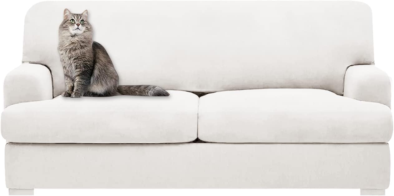 molasofa T Cushion Loveseat Slipcover with 2 Individual T Cushion Shape Seat Covers for Home Décor, 3 Pieces Stretchable, Washable, Non-Pilling, Non-Slip Love seat Covers (Loveseat,White)