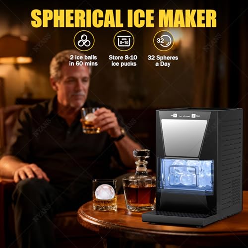 Máquina fabricadora de hielo NYANS, para esferas de hielo transparentes de 2 pulgadas, produce 2 esferas en 60 minutos (40 piezas/día), modelo d8xn-996809, para whiskey, bourbon, brandy y ron miniatura 2